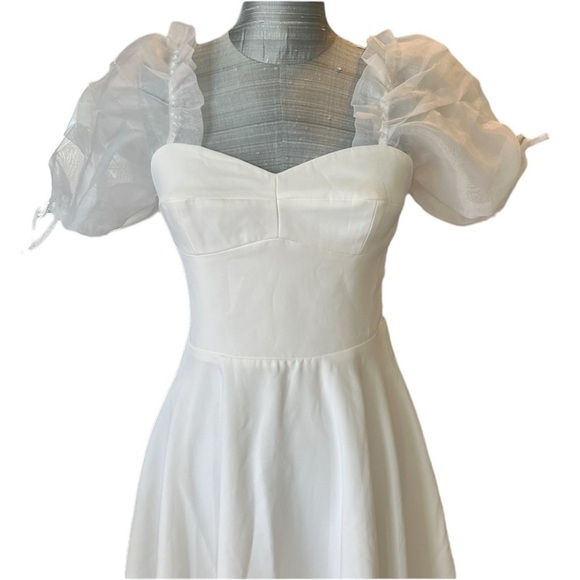 Amanda Uprichard Lovely Dress In Ivory Puff Sleeve Mini - Picture 3 of 11
